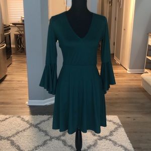 Dark green bell sleeve dress